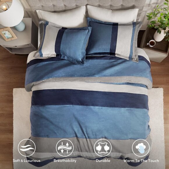 NWT Comfort Spaces 3-Piece Luxe Microsuede Comforter Set Blue Multi Full / Queen - Picture 2 of 8